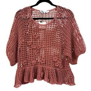 ZARA Limited Edition Crochet Top NEW Size Small Mauvey Pink Rosette Detail